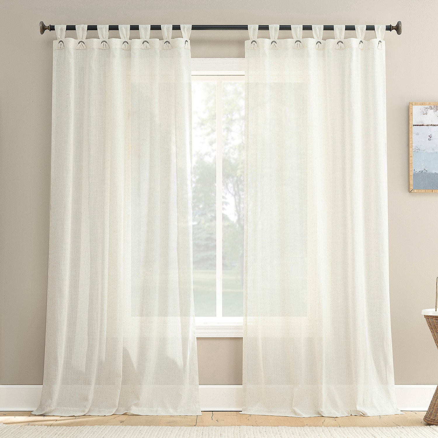 No 918 Waverly Linen Blend Tab Top Light-Filtering Single Curtain Panel