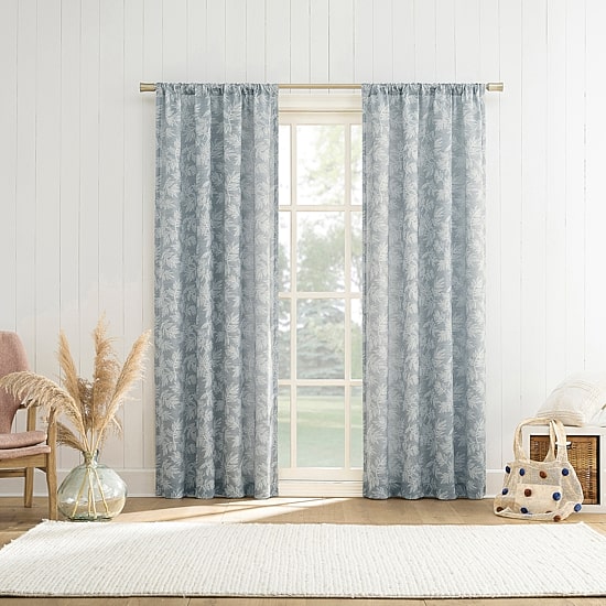 No 918 Koda Woven Jacquard Leaf Rod Pocket Light-Filtering Single Curtain Panel