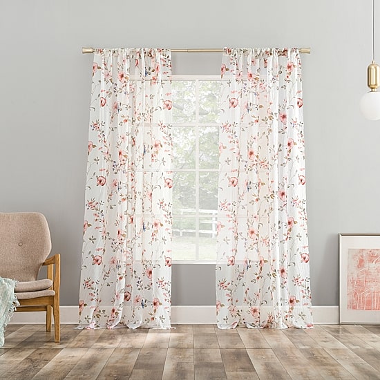 No 918 Jocelyn Floral Print Crushed Voile Rod Pocket Light-Filtering Single Curtain Panel