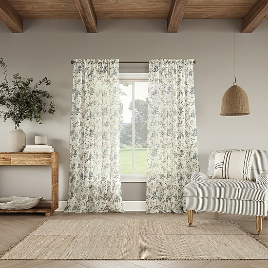 No 918 Alethea Floral Print Crushed Voile Rod Pocket Light-Filtering Single Curtain Panel