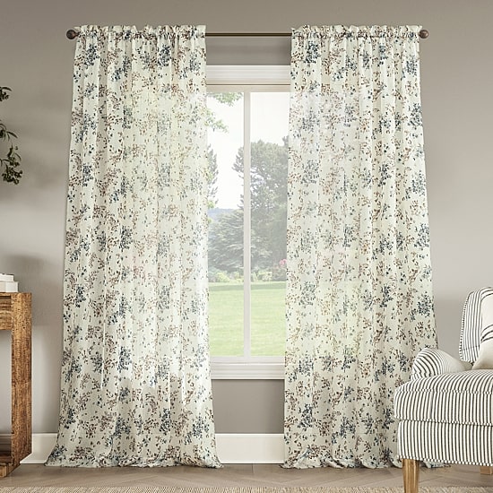 No 918 Alethea Floral Print Crushed Voile Rod Pocket Light-Filtering Single Curtain Panel