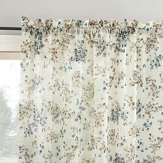 No 918 Alethea Floral Print Crushed Voile Rod Pocket Light-Filtering Single Curtain Panel