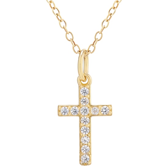 Silver Treasures Womens Cubic Zirconia 14K Gold Over Silver Cross 18 Inch Pendant Necklace