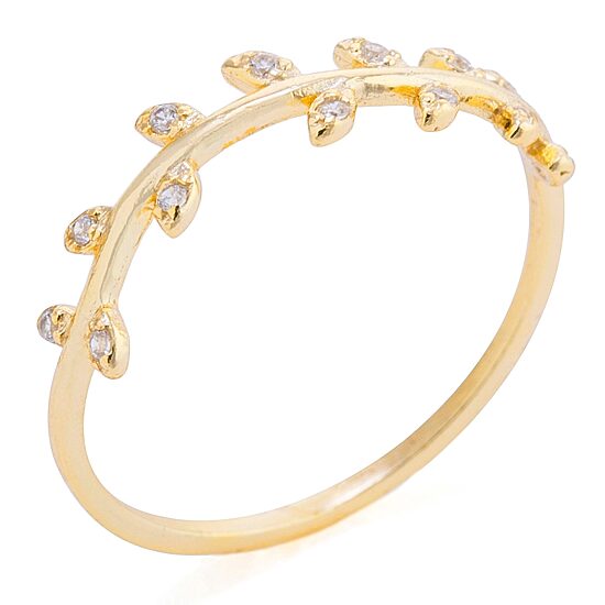Silver Treasures 14K Gold Over Silver Leaf Cubic Zirconia Ring