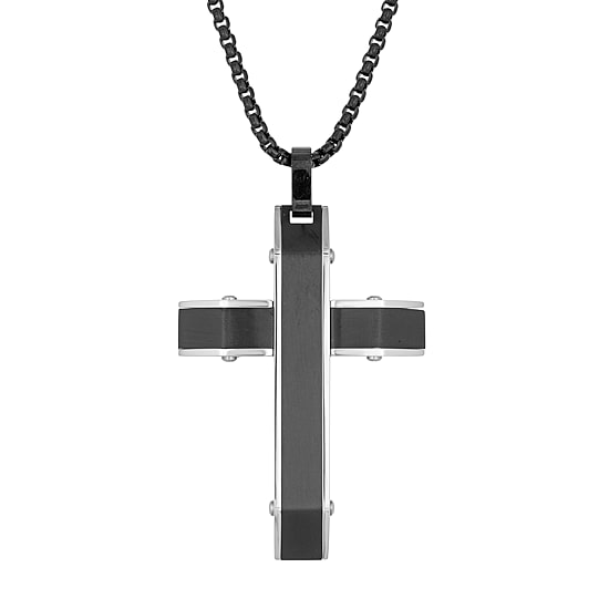 Mens Stainless Steel Cross 24 Inch Pendant Necklace
