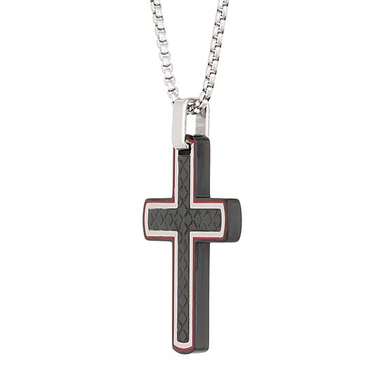 Mens Stainless Steel Cross 24 Inch Pendant Necklace