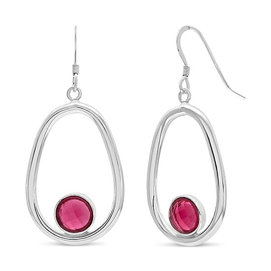 Womens Red Cubic Zirconia Sterling Silver Drop Earrings