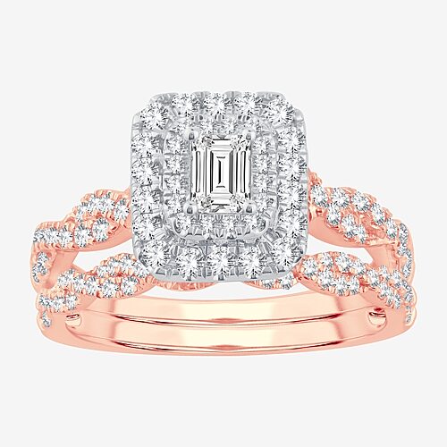Signature By Modern Bride 1 CT.T.W. Natural Diamond Side Stone Halo Bridal Set in 10K or 14K Gold, 9, Rose