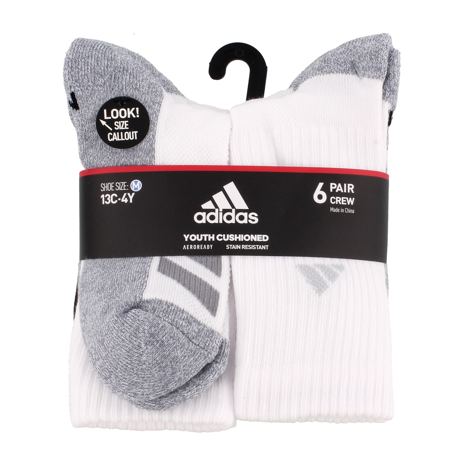 adidas Big Kid Boys 6 Pair Crew Socks