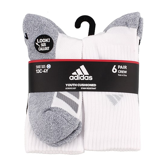 adidas Big Kid Boys 6 Pair Crew Socks