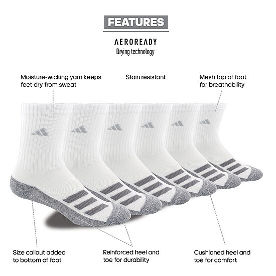 adidas Big Kid Boys 6 Pair Crew Socks