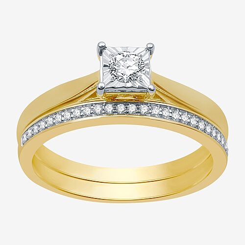 I Said Yes (h-i / I1) Womens 1/4 Ct. T.w. Lab Grown White Diamond Sterling Silver Solitaire Bridal Set In Multi