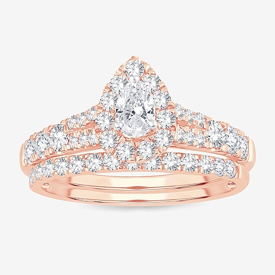 Womens 1 CT. T.W. Natural White Diamond 10K Gold Pear Bridal Set