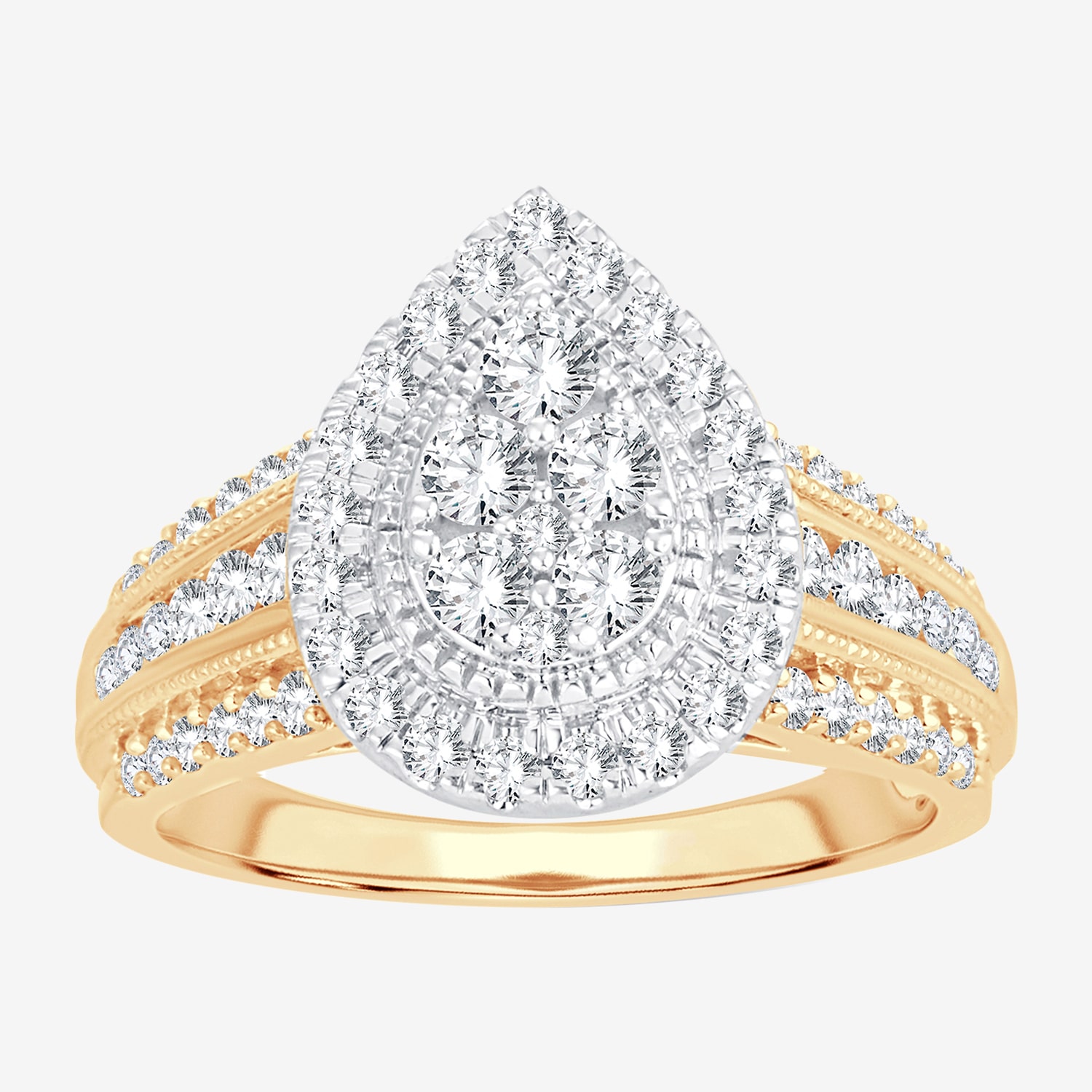 Womens 1 CT.T.W. Natural Diamond 10K or 14K Gold Pear Side Stone Halo Engagement Ring