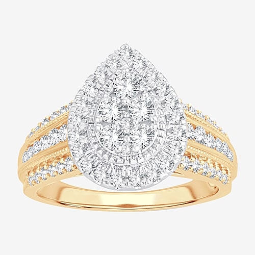 Womens 1 CT.T.W. Natural Diamond 10K or 14K Gold Pear Side Stone Halo Engagement Ring, 8