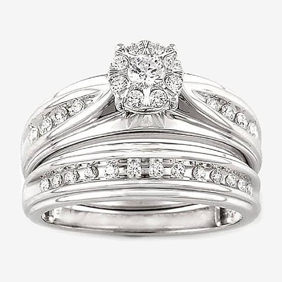 Womens 1/2 CT. T.W. Natural White Diamond 10K Gold Round Side Stone Bridal Set