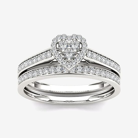 1/2 CT.T.W. Natural Diamond 10K White Gold Heart-Shaped Bridal Set