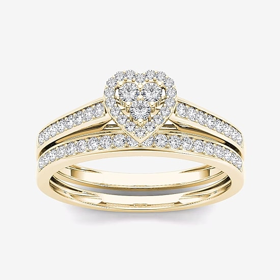 1/2 CT.T.W. Natural Diamond 10K Yellow Gold Heart-Shaped Bridal Set