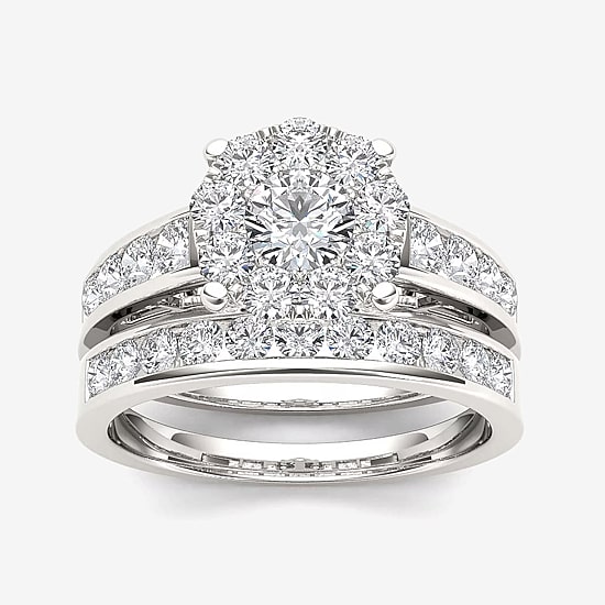 1 1/2 CT.T.W. Natural Diamond 10K White Gold Bridal Set