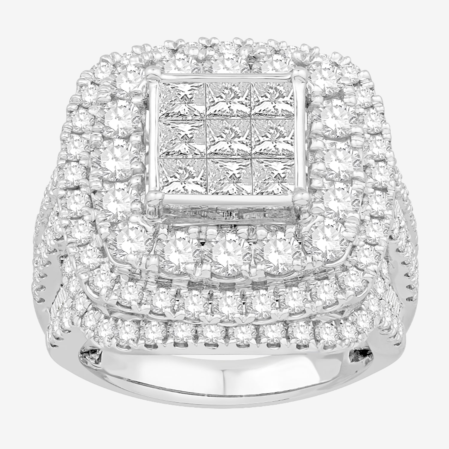 Womens 4 CT. T.W. Natural White Diamond 10K Gold Cushion Side Stone Engagement Ring
