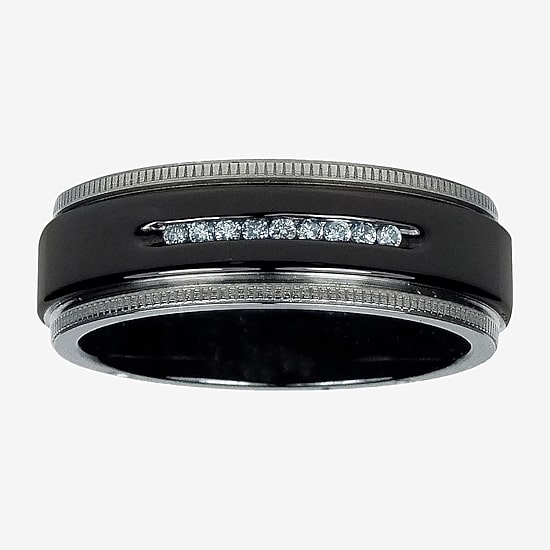 Mens 1/10 C.T. TW. Natural Diamond Black Titanium Wedding Band