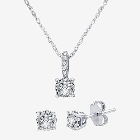Womens 1 CT. T.W. Natural White Diamond Sterling Silver 2-pc