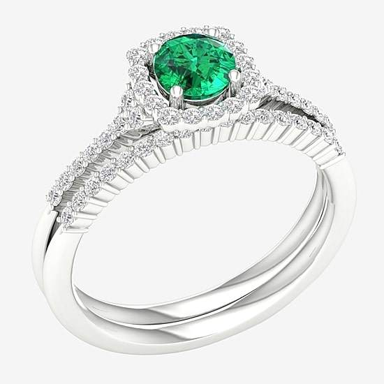 Modern Bride Gemstone Womens 3/8 CT. T.W. Genuine Blue Sapphire 10K Gold Round Halo Bridal Set