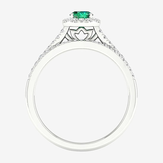 Modern Bride Gemstone and 1/3 CT. T.W. Diamond Halo Bridal Set in 10K Gold