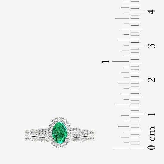 Modern Bride Gemstone and 1/3 CT. T.W. Diamond Halo Bridal Set in 10K Gold