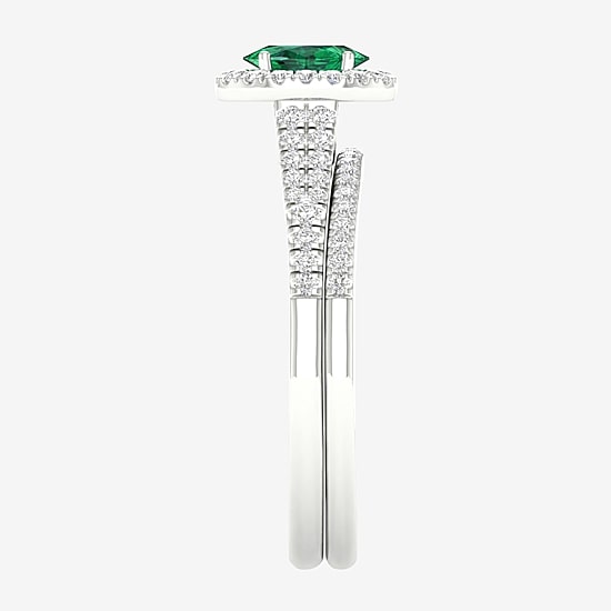 Modern Bride Gemstone and 1/3 CT. T.W. Diamond Halo Bridal Set in 10K Gold