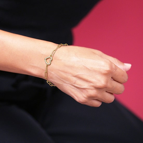 Paris 1901 By Charles Garnier Womens 18K Gold Over Silver Solid Heart 6 3/4 Inch Link Bracelet