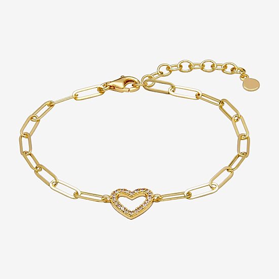 Paris 1901 By Charles Garnier Womens 18K Gold Over Silver Solid Heart 6 3/4 Inch Link Bracelet