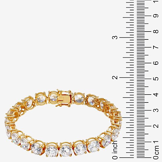 Cubic Zirconia 14K Gold Over Silver Round 7.5-7.75" Tennis Bracelet