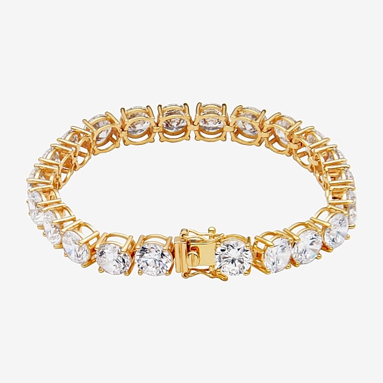 Cubic Zirconia 14K Gold Over Silver Round 7.5-7.75" Tennis Bracelet