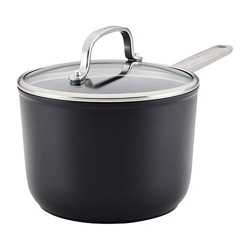 KitchenAid Hard-Anodized 3 Quart Induction Nonstick Saucepan with Lid - Matte Black