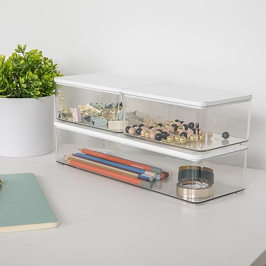 Martha Stewart 3 Pack Clear Bins With White MDF Lids