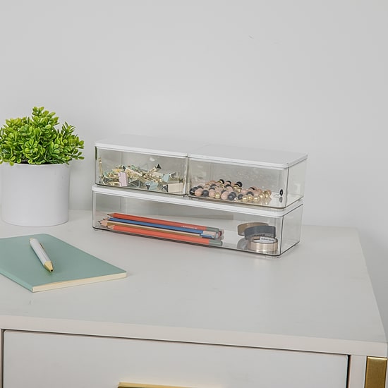 Martha Stewart 3 Pack Clear Bins With White MDF Lids