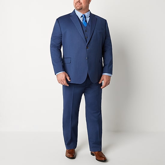Stafford Signature Coolmax All Season Ecomade Men's Blue Birdseye Big and Tall Stretch Classic Fit Suit Separates