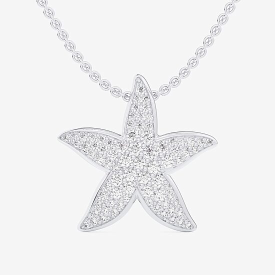 Starfish (G-H / Si1-Si2) Womens 1/2 CT. T.W. Lab Grown White Diamond 10K Gold Star 18 Inch Pendant Necklace