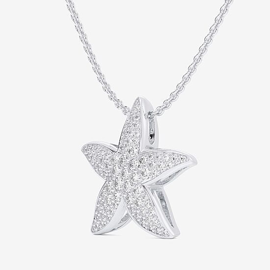 Starfish (G-H / Si1-Si2) Womens 1/2 CT. T.W. Lab Grown White Diamond 10K Gold Star 18 Inch Pendant Necklace