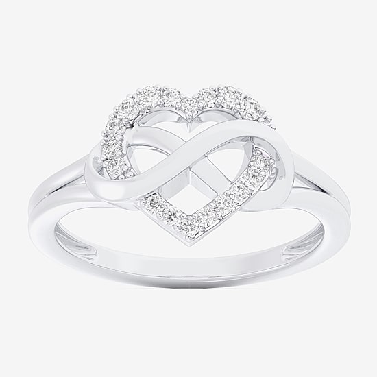 (G-H / Si1-Si2) Womens 1/8 CT. T.W. Lab Grown White Diamond 10K Gold Heart Bypass  Cocktail Ring