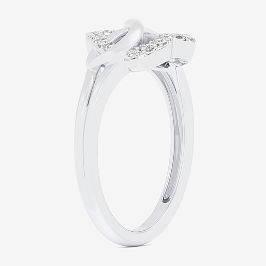 (G-H / Si1-Si2) Womens 1/8 CT. T.W. Lab Grown White Diamond 10K Gold Heart Bypass  Cocktail Ring