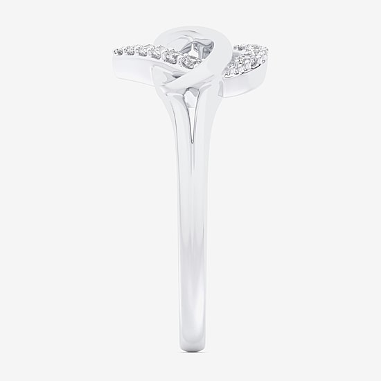 (G-H / Si1-Si2) Womens 1/8 CT. T.W. Lab Grown White Diamond 10K Gold Heart Bypass  Cocktail Ring