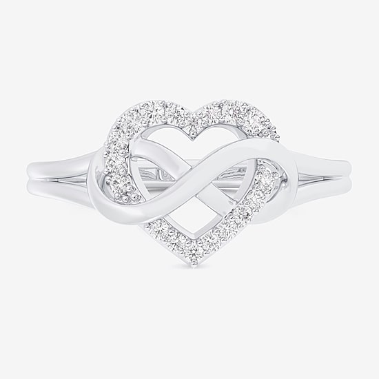 (G-H / Si1-Si2) Womens 1/8 CT. T.W. Lab Grown White Diamond 10K Gold Heart Bypass  Cocktail Ring