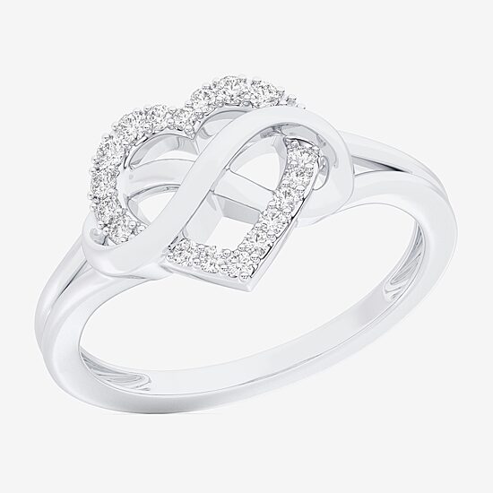 (G-H / Si1-Si2) Womens 1/8 CT. T.W. Lab Grown White Diamond 10K Gold Heart Bypass  Cocktail Ring