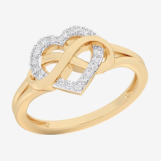 (G-H / Si1-Si2) Womens 1/8 CT. T.W. Lab Grown White Diamond 10K Gold Heart Bypass  Cocktail Ring