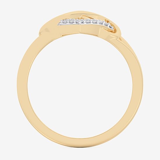 (G-H / Si1-Si2) Womens 1/8 CT. T.W. Lab Grown White Diamond 10K Gold Heart Bypass  Cocktail Ring