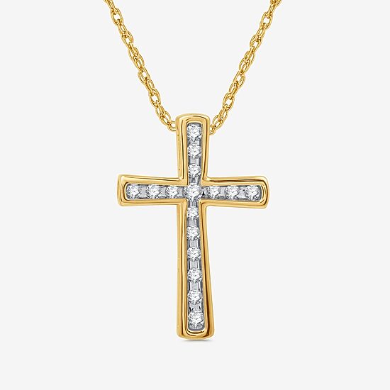 Womens 1/4 CT. T.W. Lab Grown White Diamond 14K Gold Over Silver Sterling Silver Cross 18 Inch Pendant Necklace