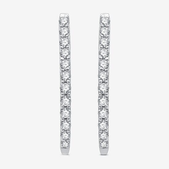 Womens 1/4 CT. T.W. Lab Grown White Diamond Sterling Silver 17.6mm Hoop Earrings