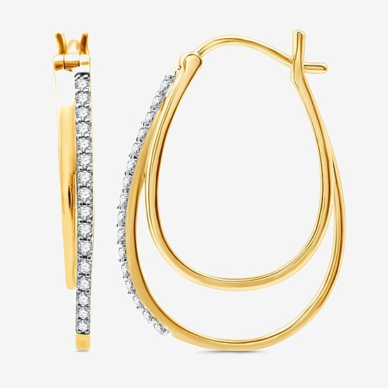 Womens 1/4 CT. T.W. Lab Grown White Diamond 14K Gold Over Silver 25.4mm Hoop Earrings